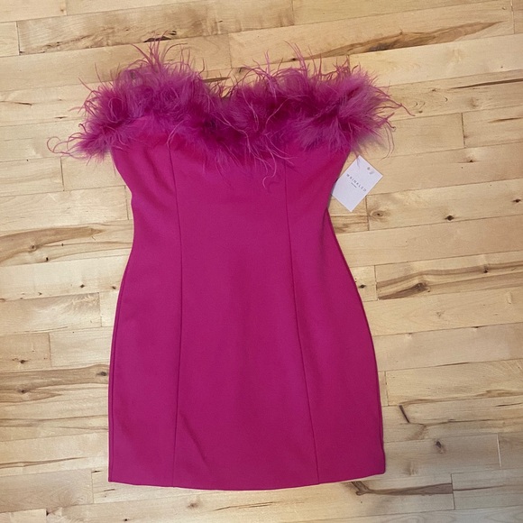 Elegant Pink Feather-Trimmed Dress - Picture 2 of 4